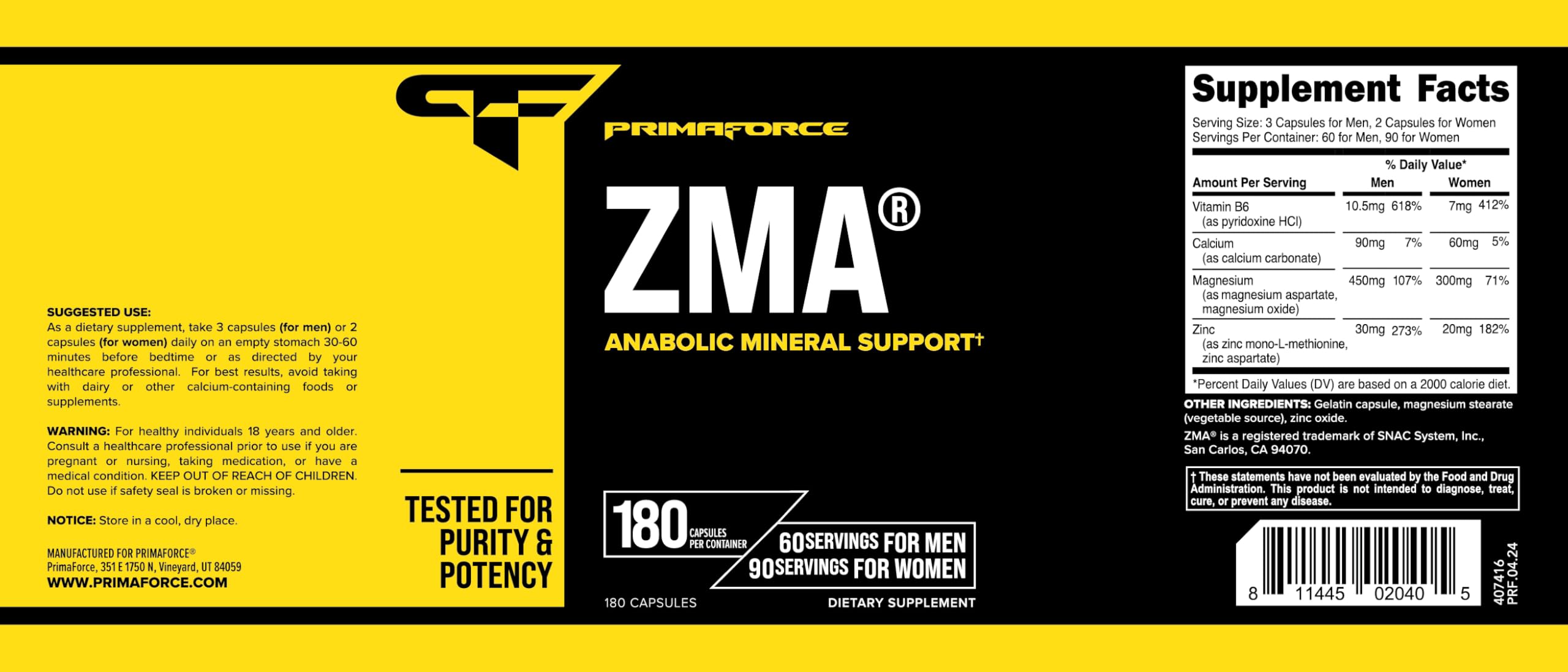 Primaforce ZMA – capsules faciles à prendre dans la routine.