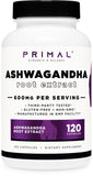 Primal Ashwagandha: bouteille montrant l'extrait pour soutien bien-être quotidien.