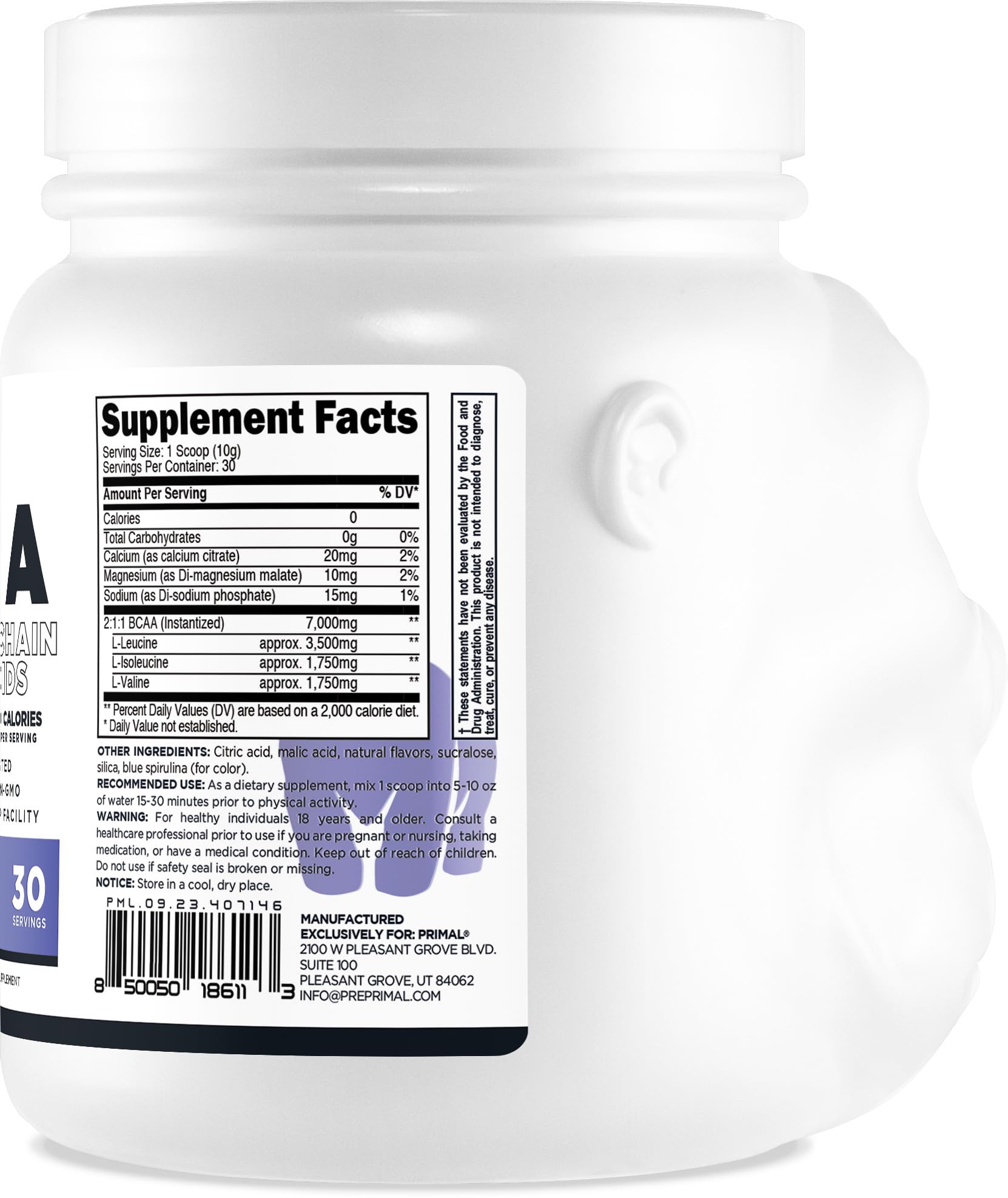 Primal BCAA boîte 30 doses framboise bleue, solution pratique et durable.