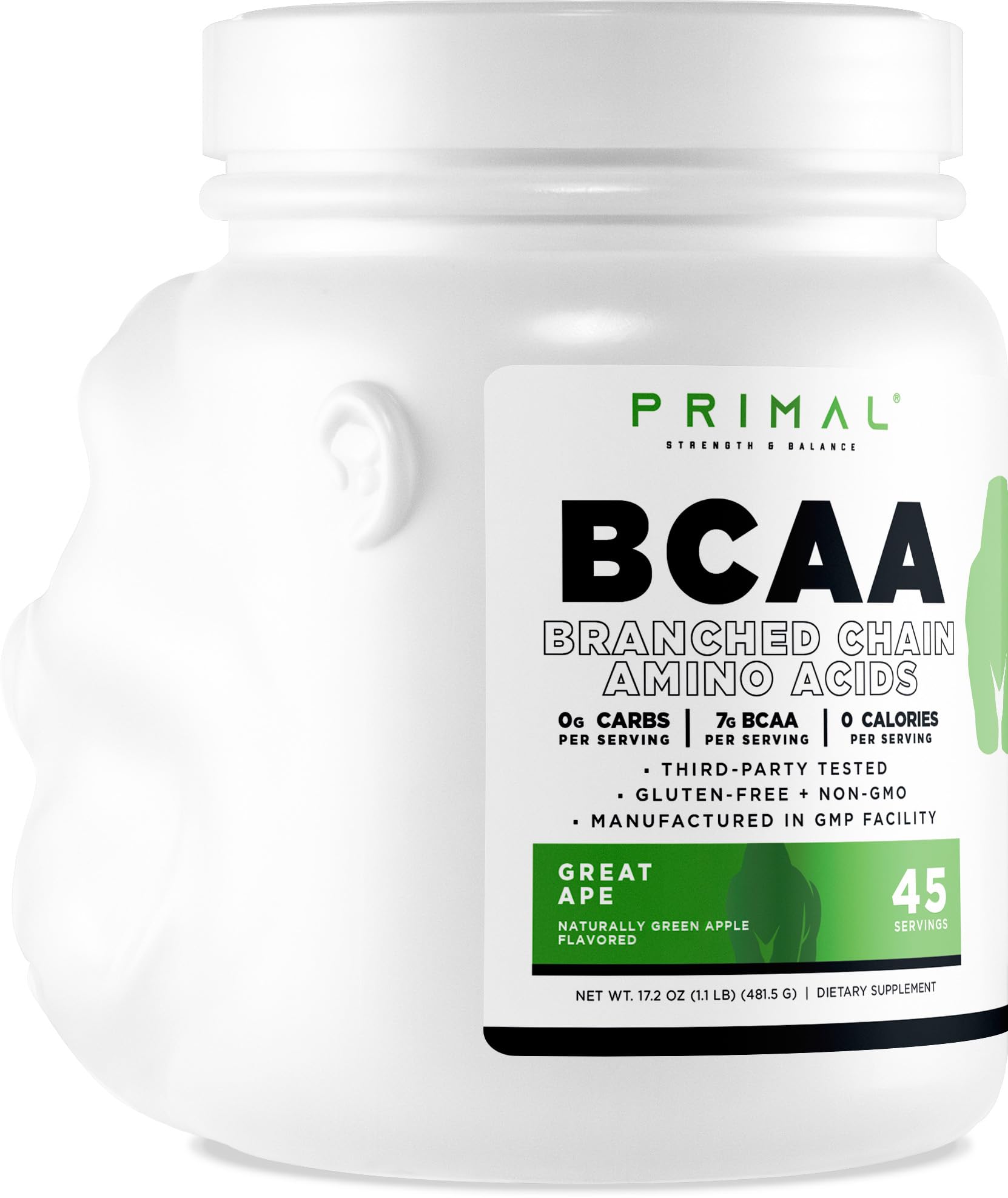 Arôme pomme verte de Primal BCAA Grand Singe pour une boisson rafraîchissante.