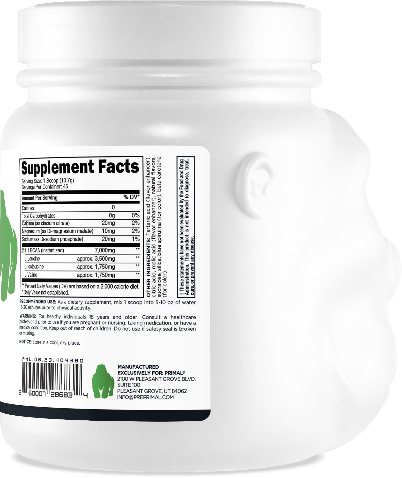 Utilisation quotidienne de Primal BCAA Grand Singe durant vos séances.