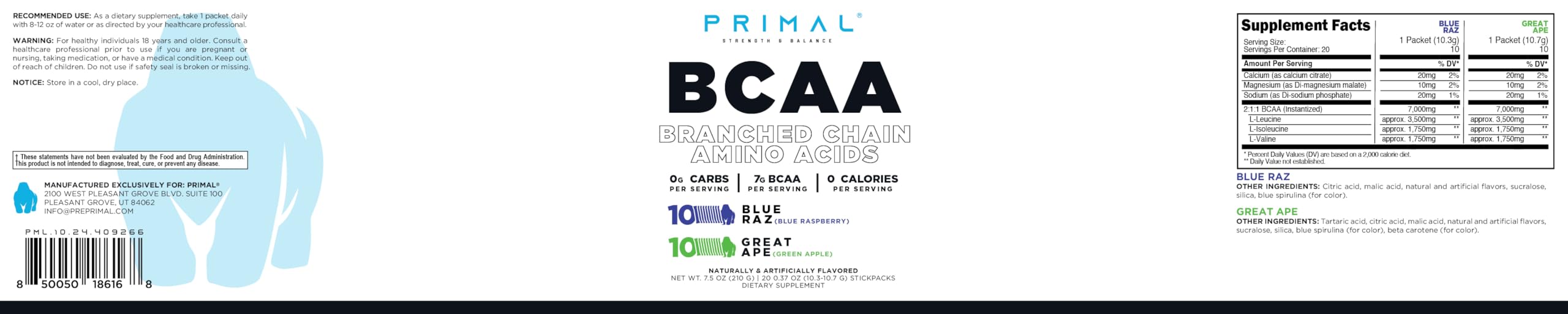 Primal BCAA Variété Pack – doseur simple pour mélange efficace après l'entraînement.