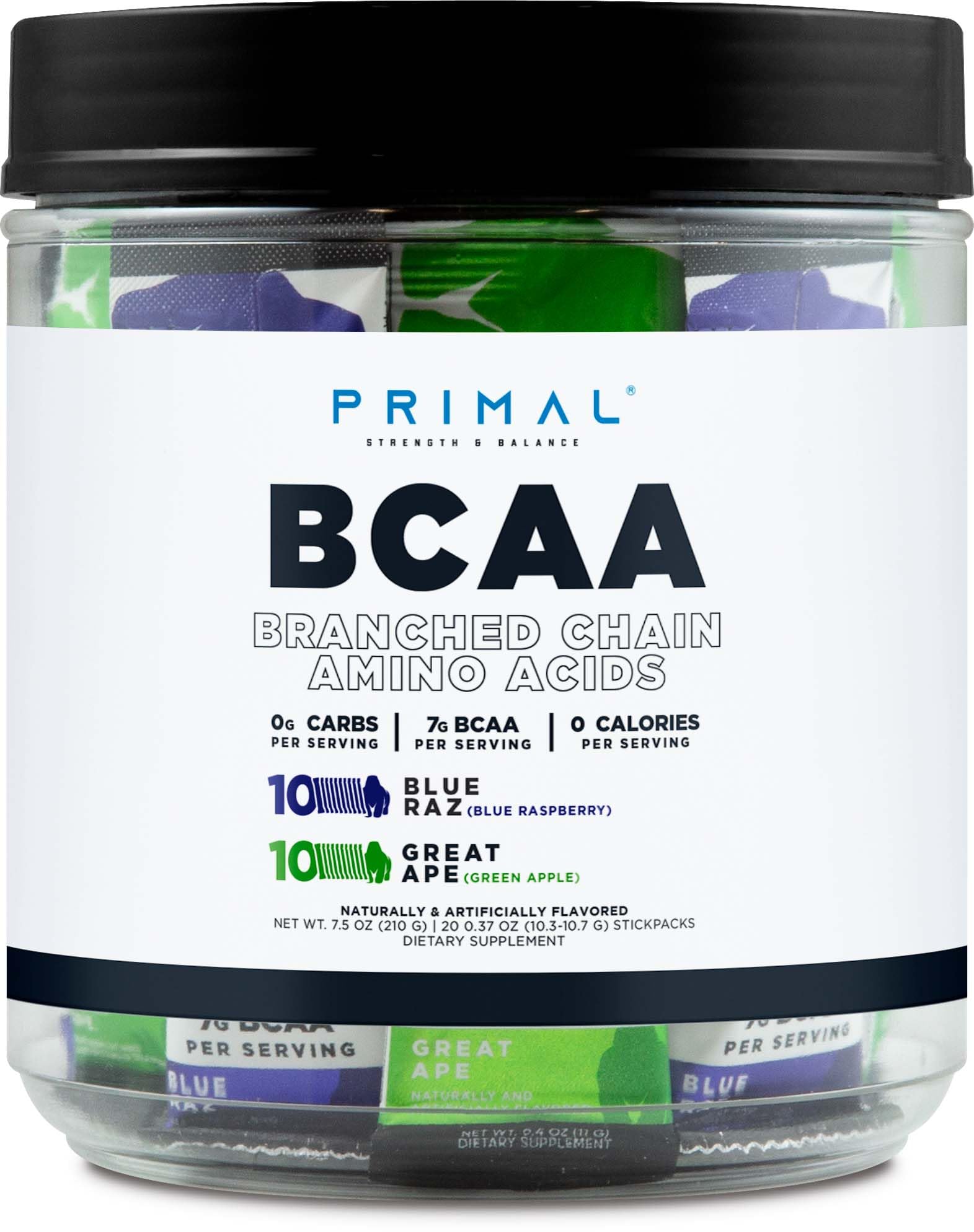 Primal BCAA Framboise Bleue – sachet rafraîchissant pour l'entraînement.