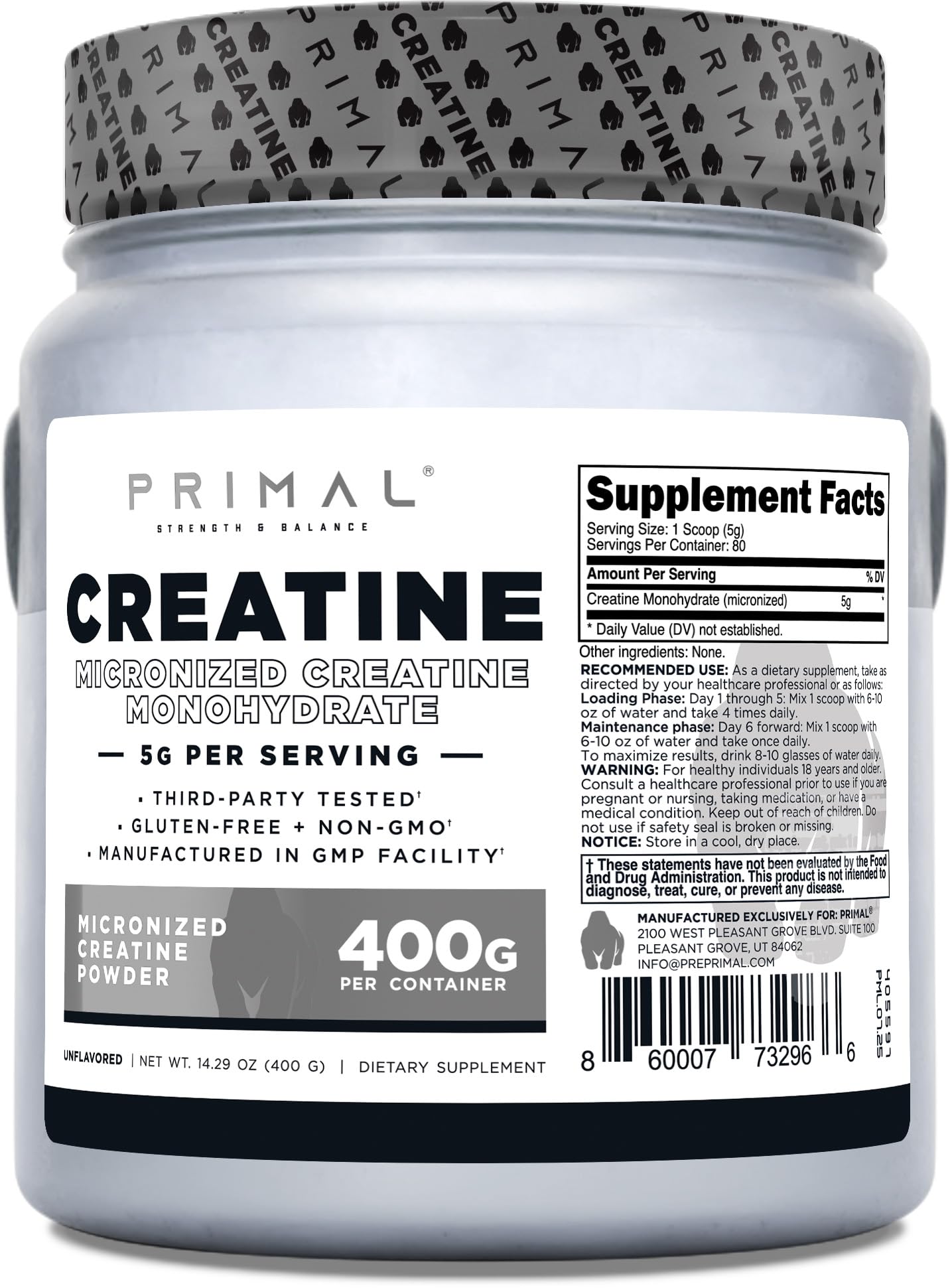 Primal Créatine Monohydrate — doseur 5 g pour un dosage rapide