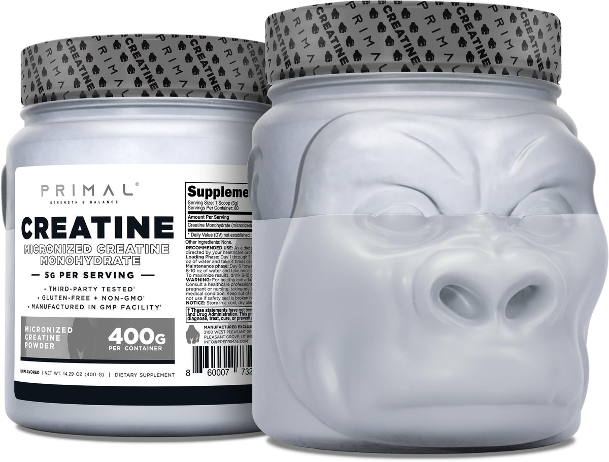 Primal Créatine Monohydrate — emballage 400 g, poudre fine idéale pour l'entraînement