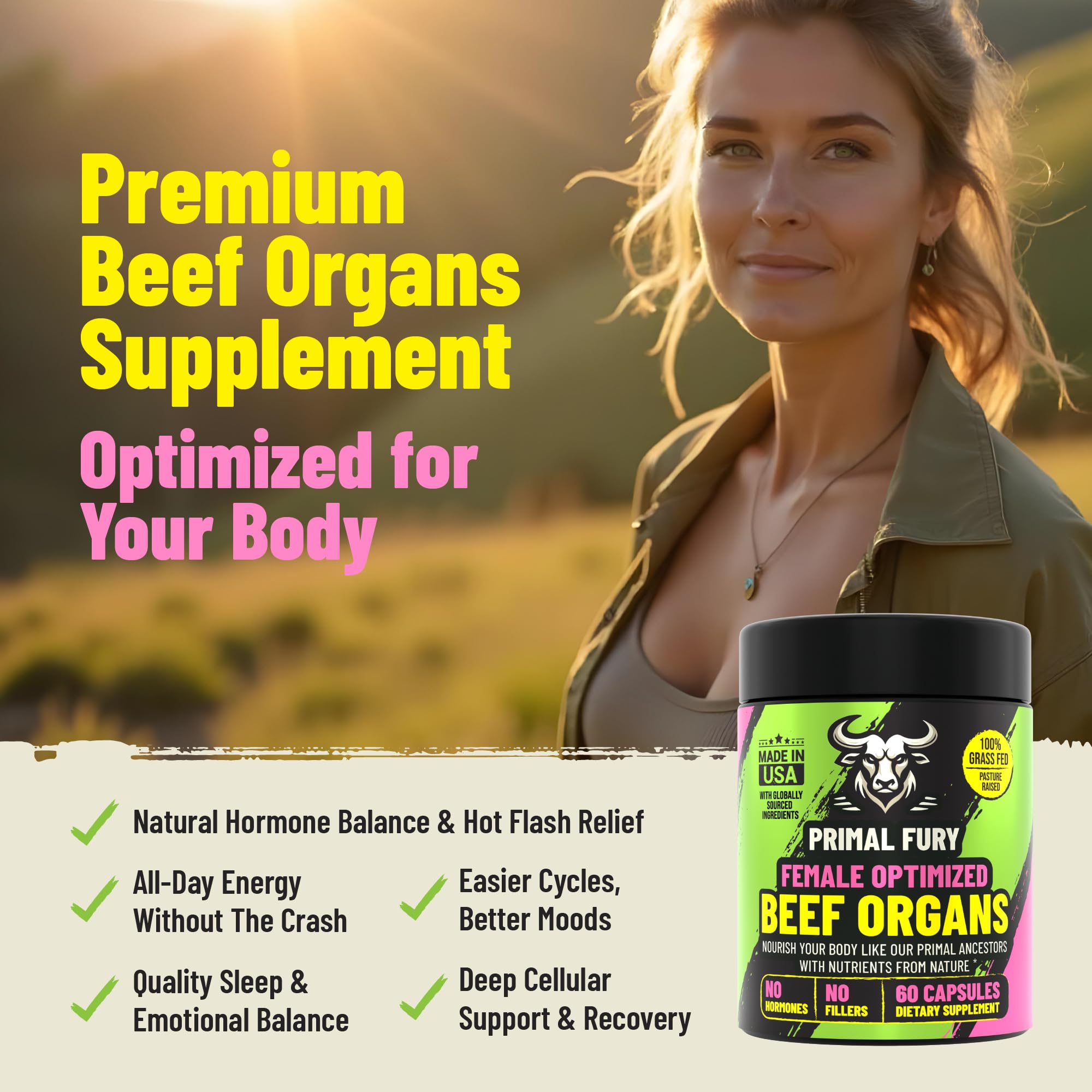 Mélange organes PRIMAL FURY: CoQ10 et fer pour énergie.