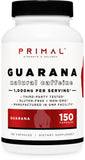Bouteille Primal Guarana de 150 capsules pour énergie quotidienne et concentration.