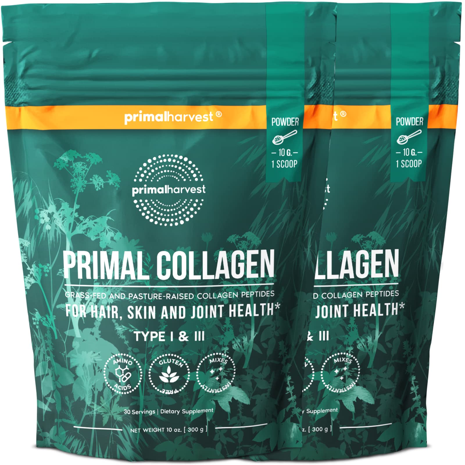 Primal Harvest Collagène Poudre : versement dans un verre pour une utilisation rapide dans les boissons.