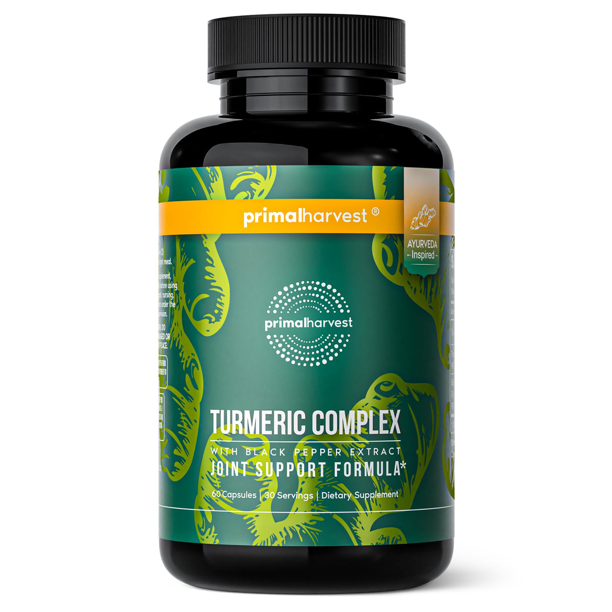Bouteille Primal Harvest Curcuma Complexe avec capsules faciles à prendre pour le quotidien.