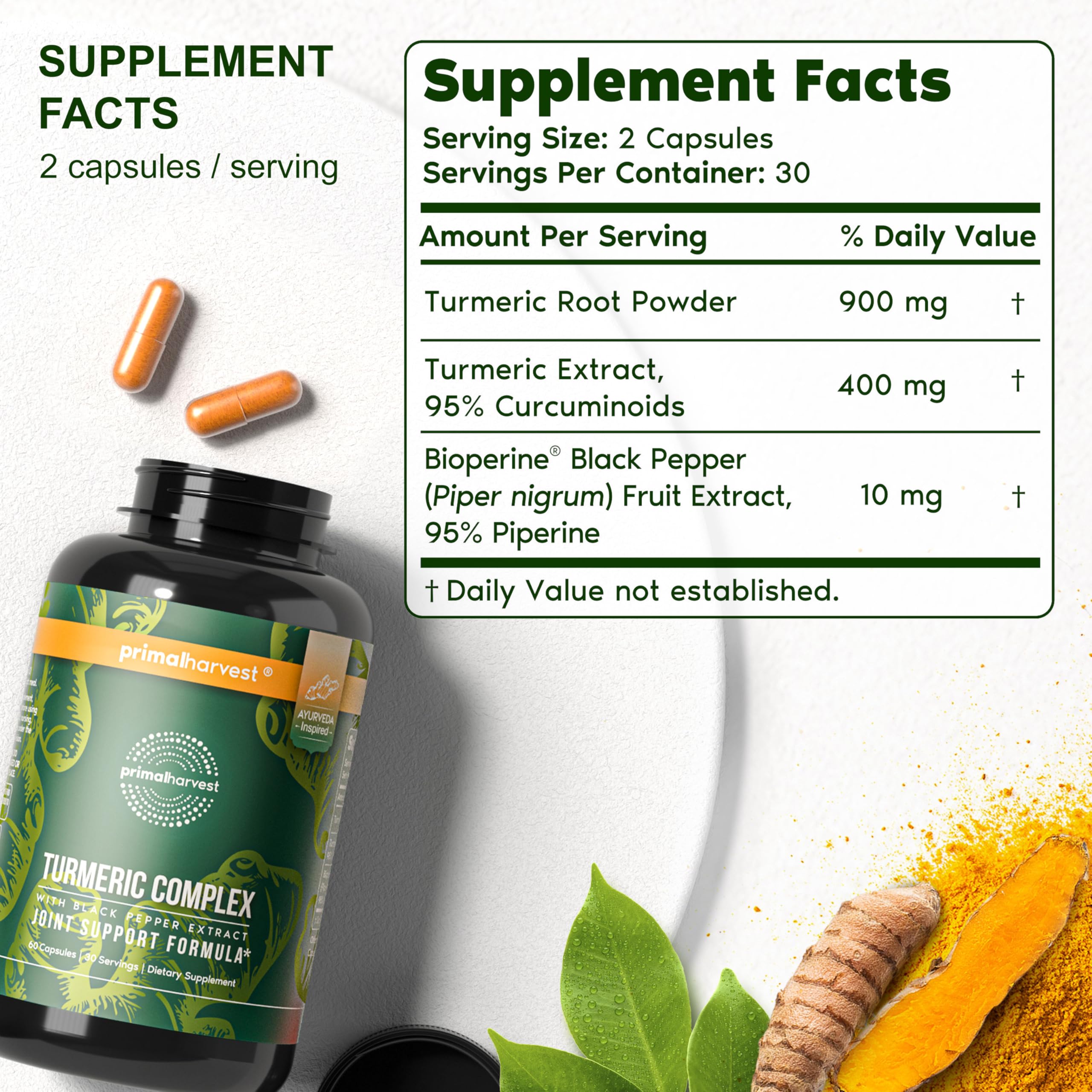 Extrait de poivre noir BioPerine améliorant l’absorption du curcuma.