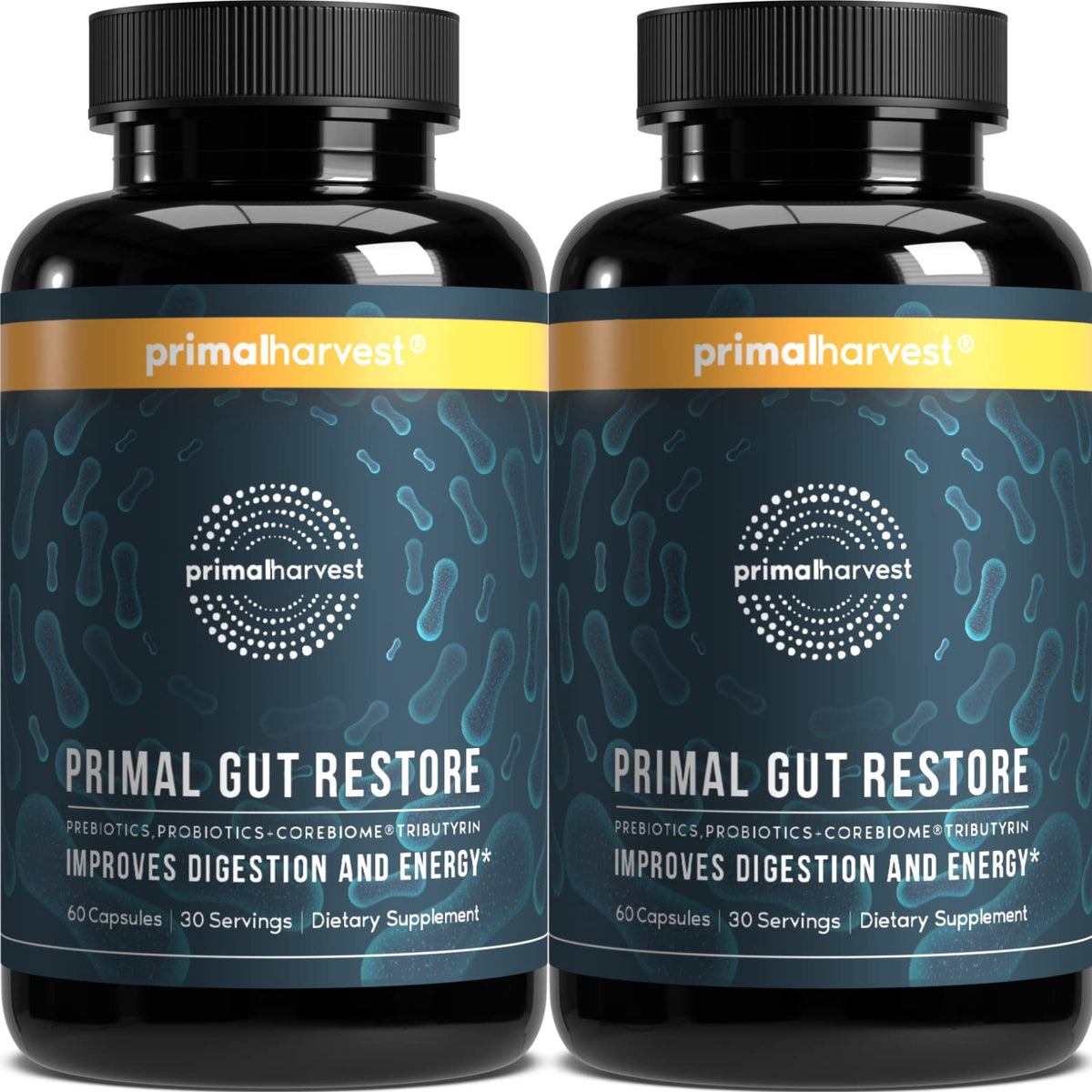 Primal Harvest Gut Restore: vue de la bouteille pour une utilisation quotidienne et pratique.