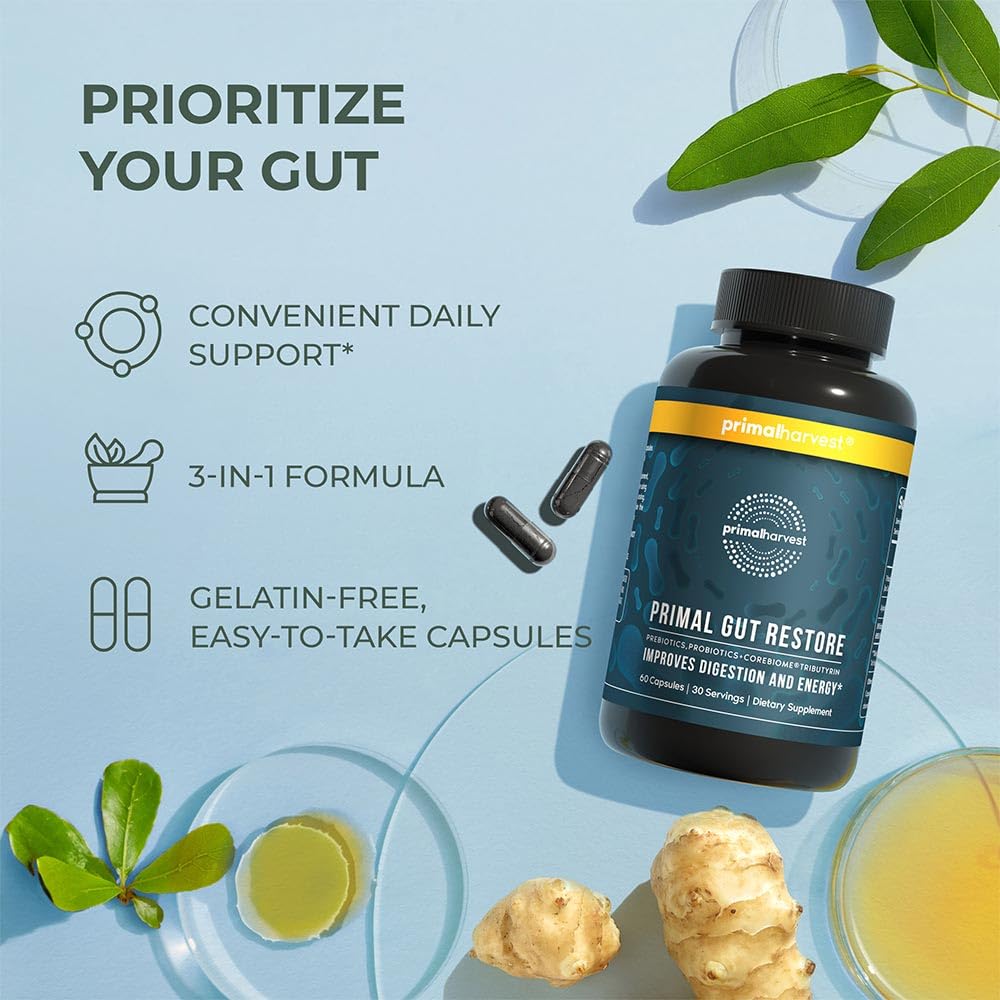 Primal Harvest Gut Restore: soutien immunitaire grâce à une flore intestinale équilibrée.