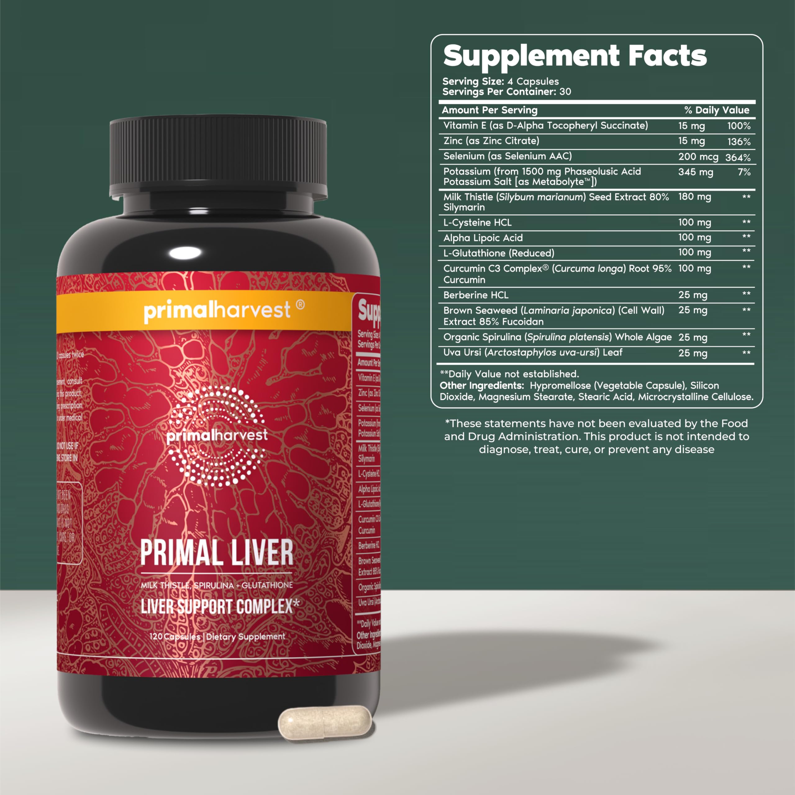 Primal Harvest Liver : capsule visible, soutien potentiel à la digestion et à la santé du foie.