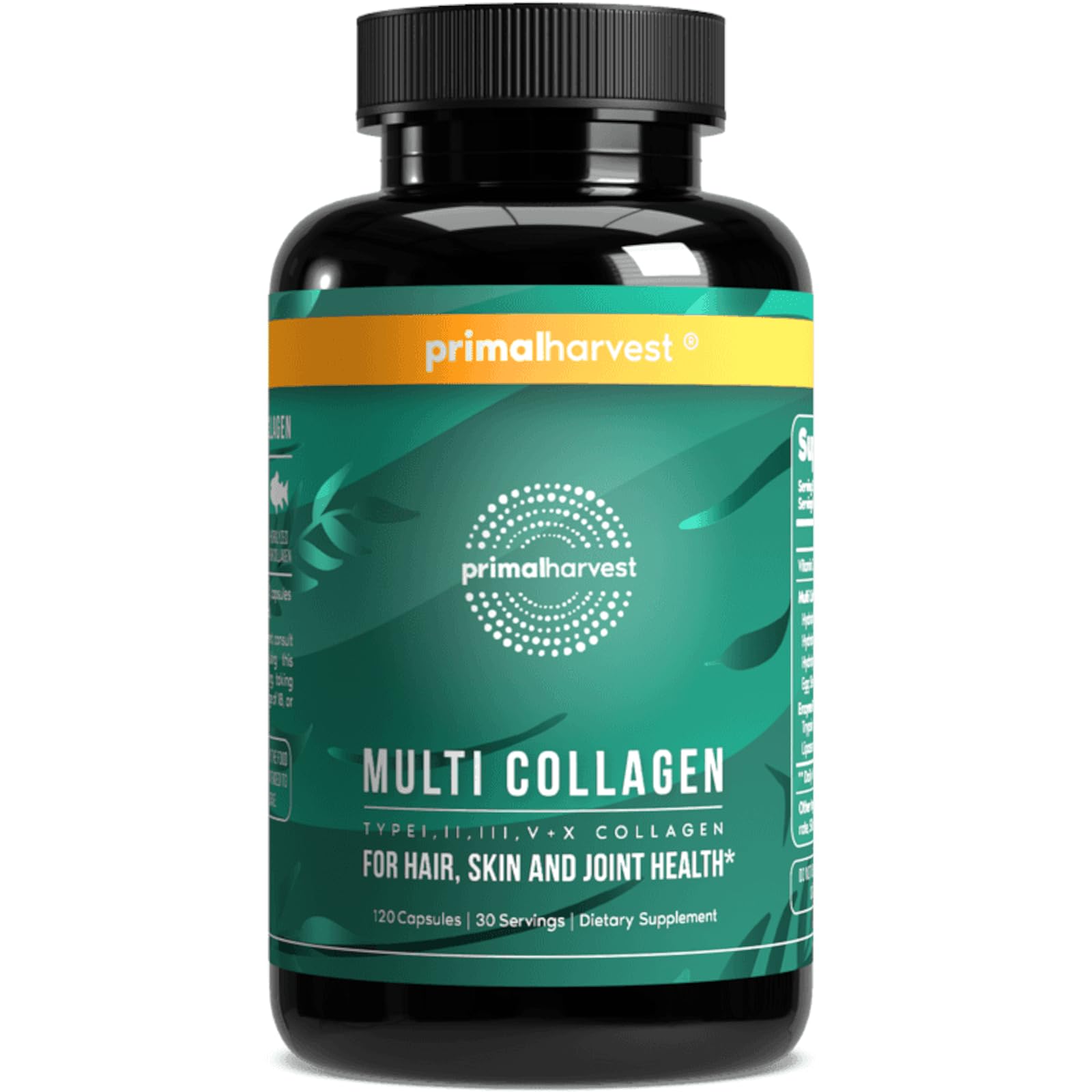 Bouteille Primal Harvest Multi Collagen, packaging pratique pour soin peau et articulations.