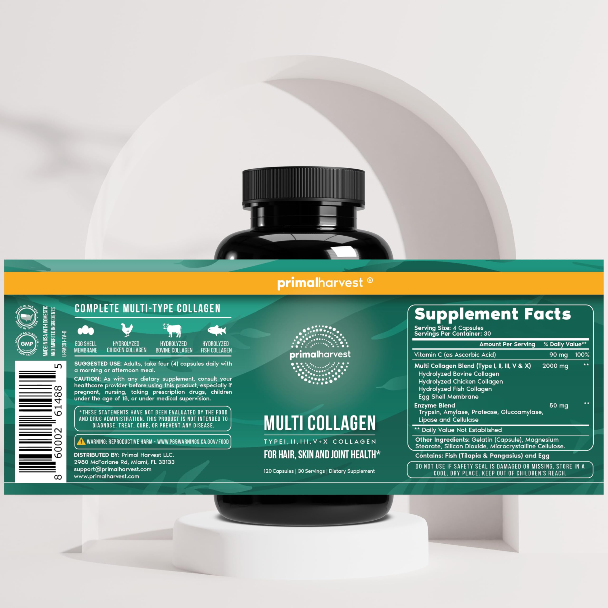 Flacon Primal Harvest Multi Collagen et vitamine C, accompagnement pratique du quotidien.