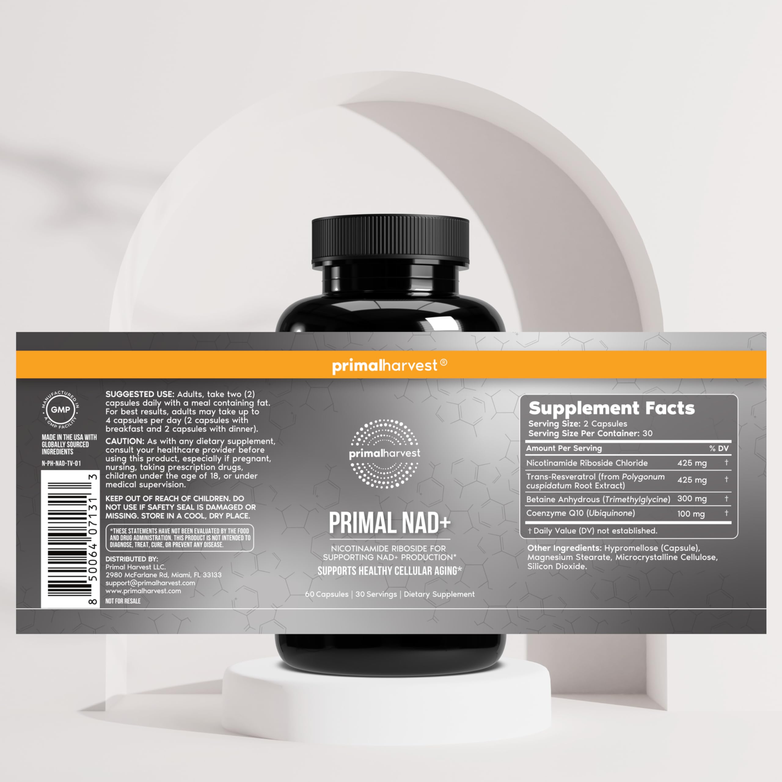 Primal Harvest NAD+ démontrant l’action sur les mitochondries et l’énergie.