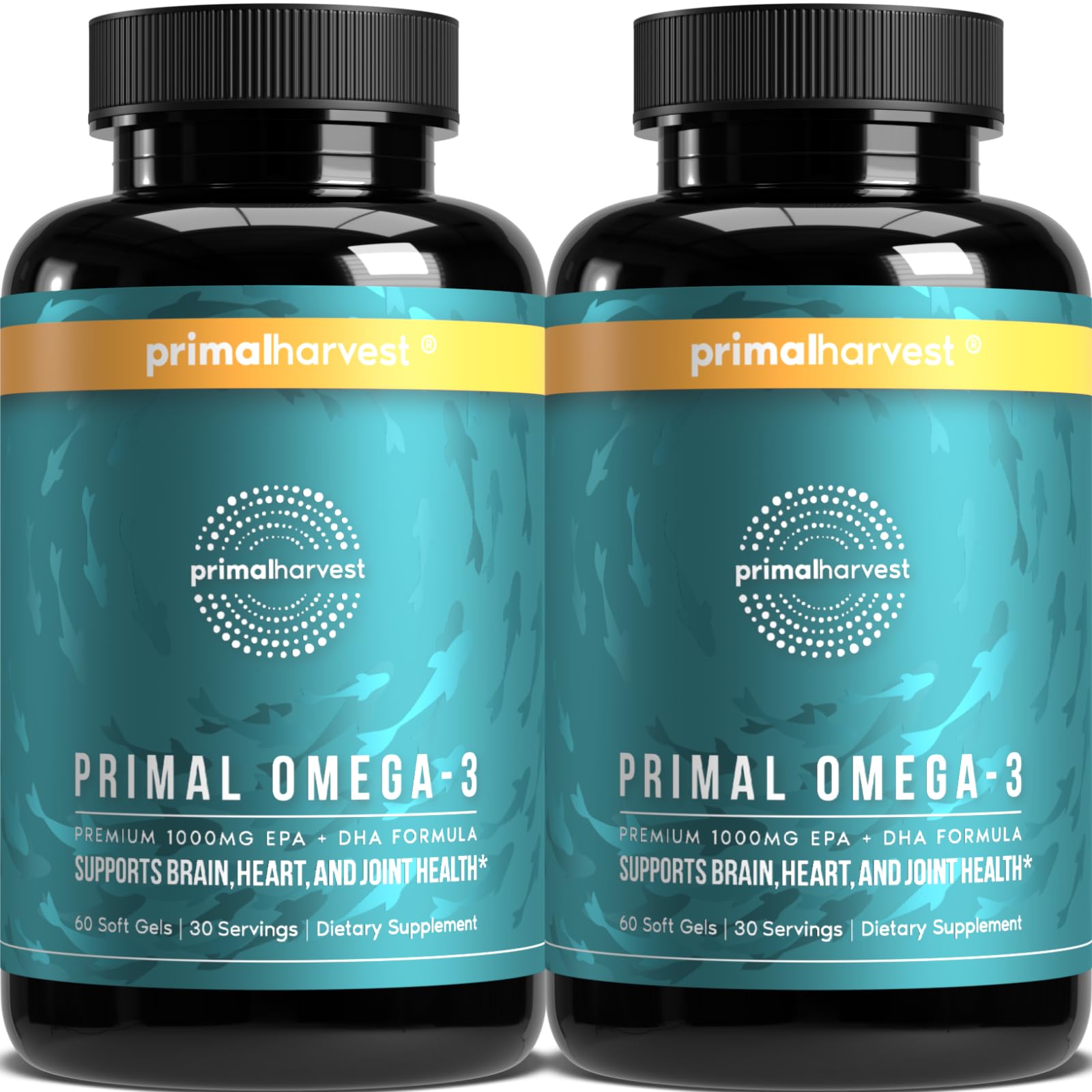 Gélules Primal Harvest Omega3, 1000 mg EPA/DHA, soutien cœur et cerveau.
