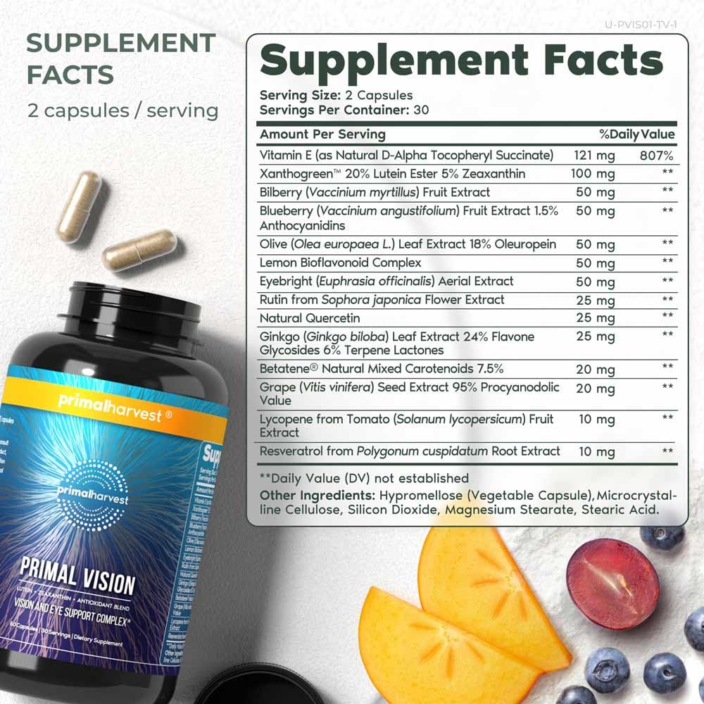 Primal Vision – gélules riches en lutéine et zeaxanthine pour la clarté visuelle.