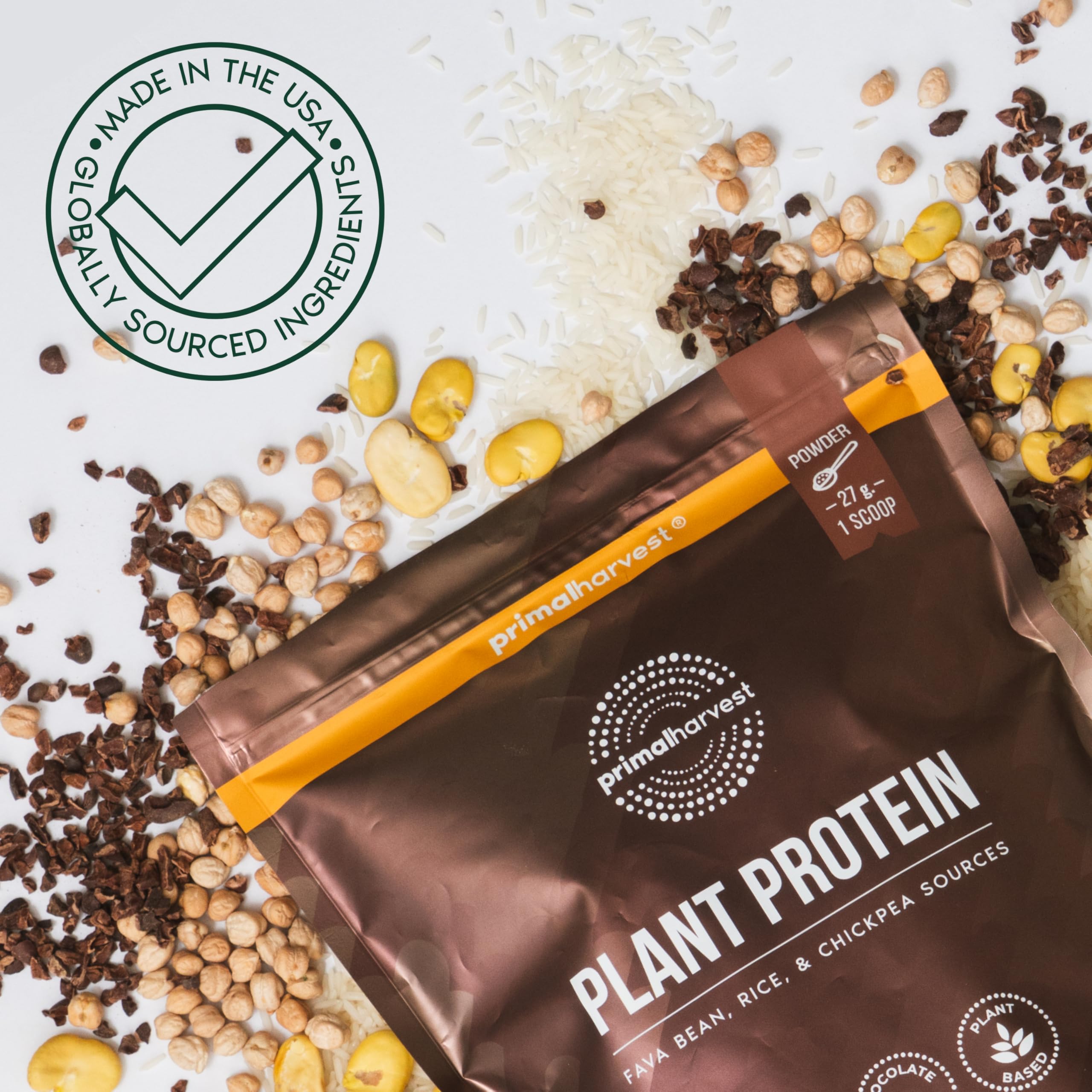 Ingrédients Primal Harvest fèves pois chiches et riz pour un profil végétal