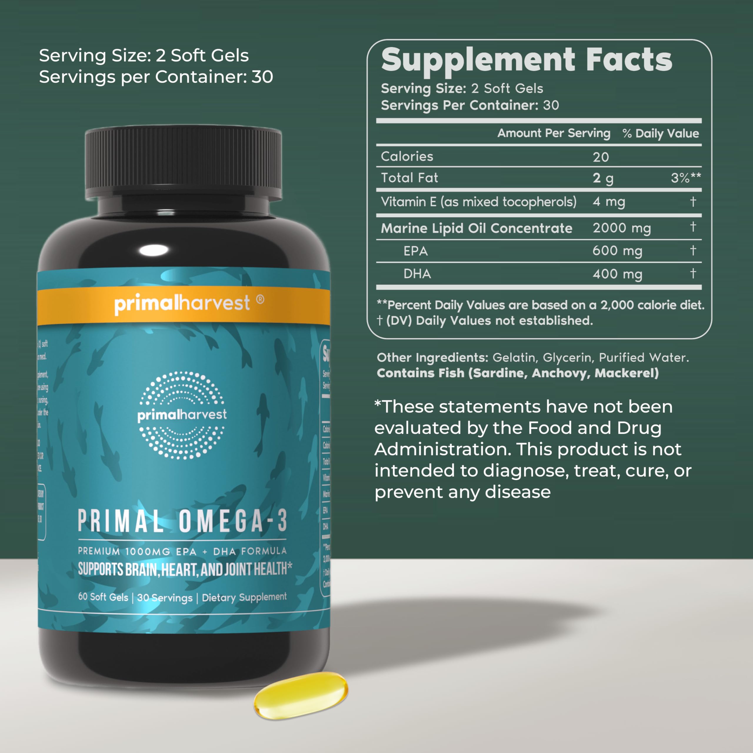  omega3 Primal Harvest sans arrière-goût poisson, prise quotidienne agréable.