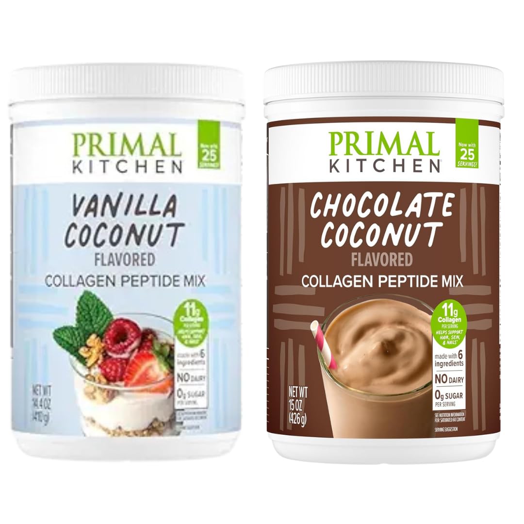 Poudre de collagène Primal Kitchen vanille-noix-de-coco se mélange rapidement au café.