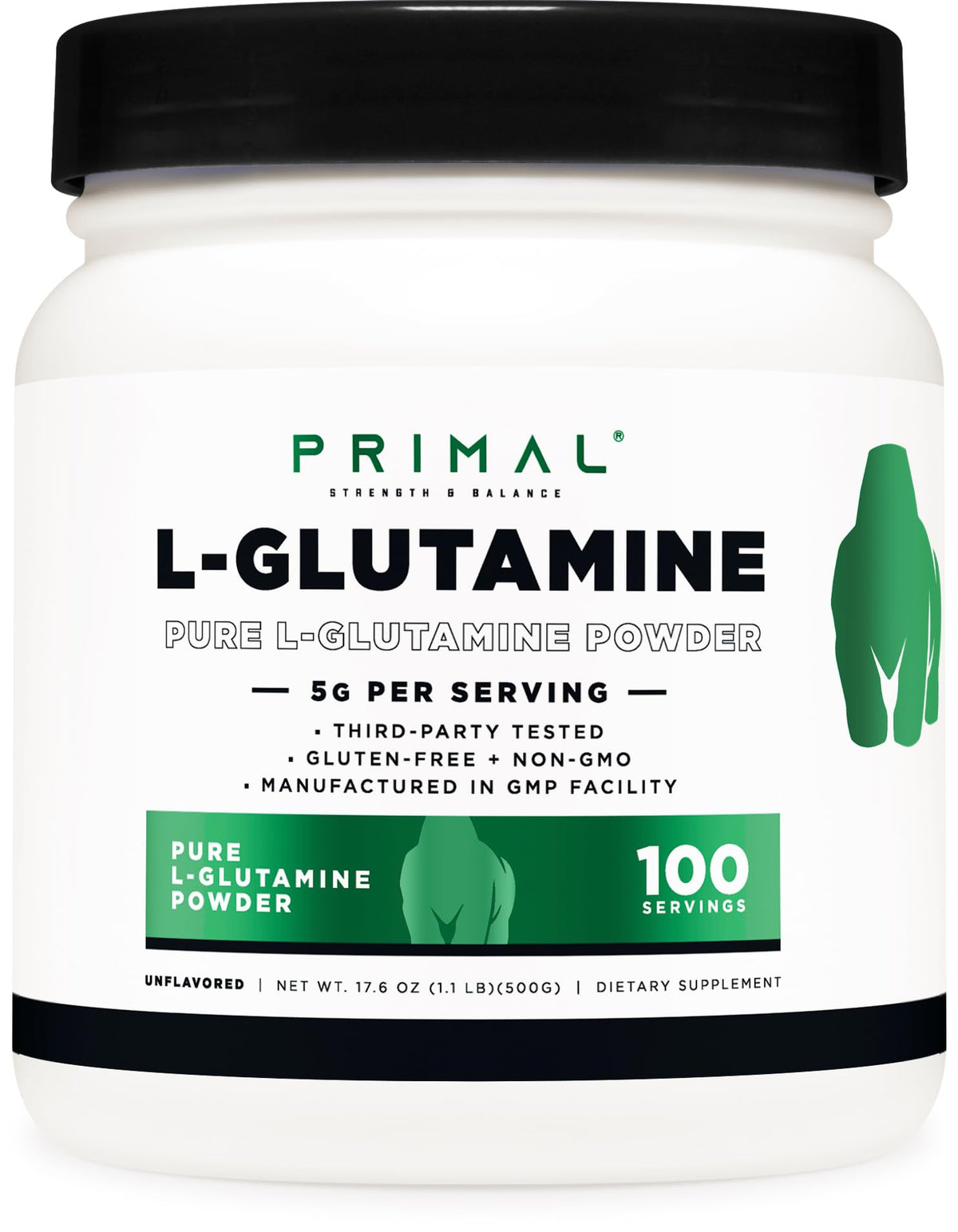 Primal L-Glutamine: dose de 5 g pour soutenir l'effort en salle.