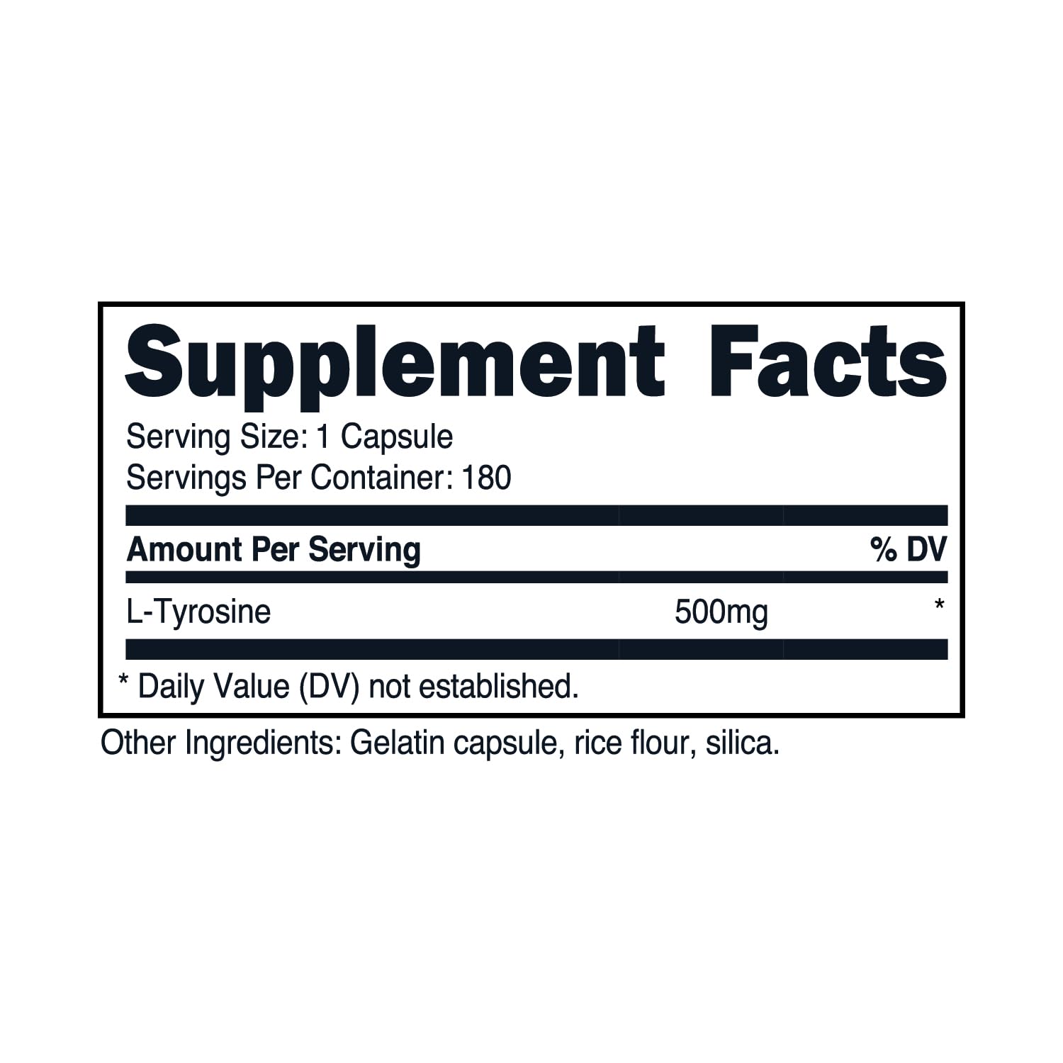Primal L-Tyrosine gelules, dosage 500 mg par gélule pour une routine pratique.