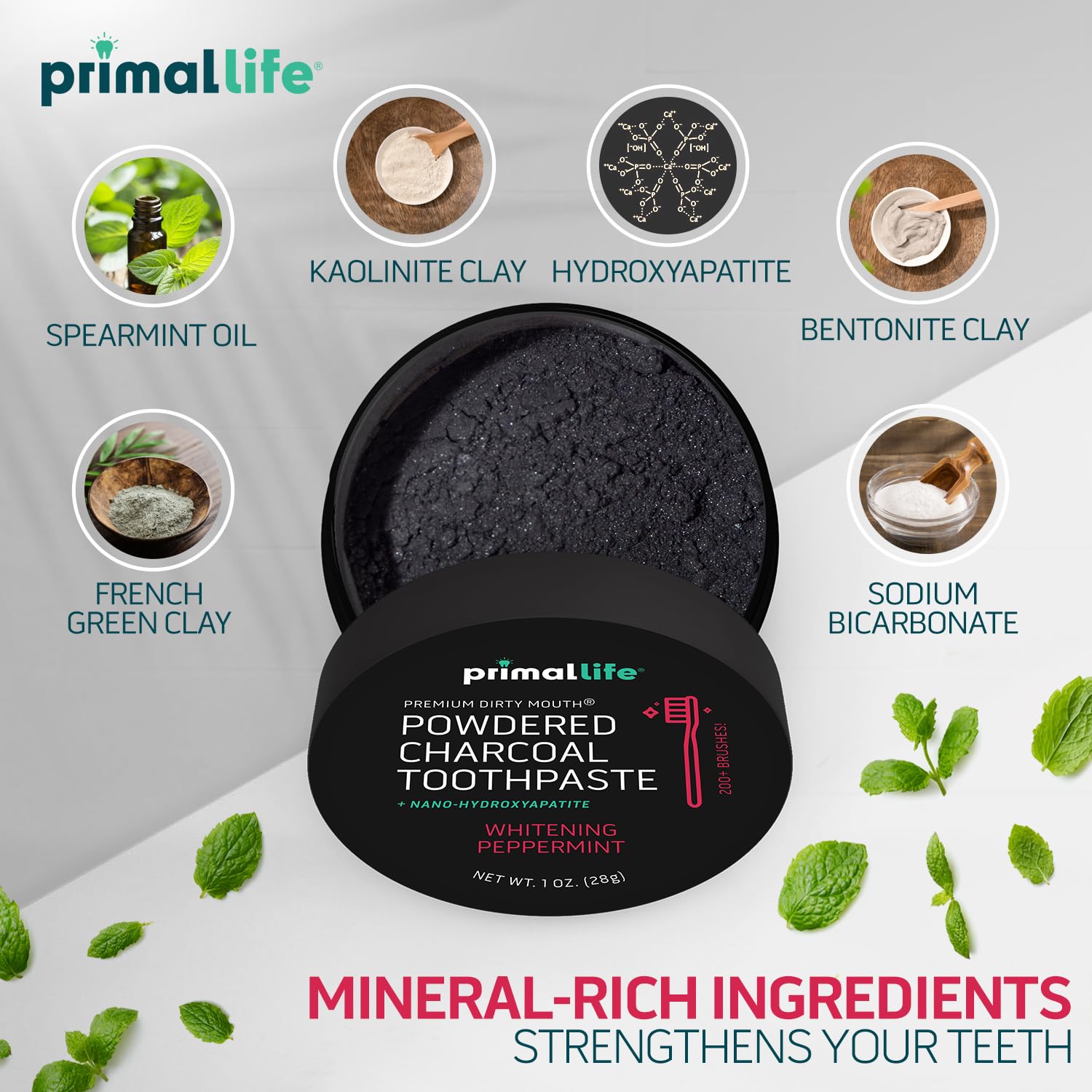 Argile Kaolin et Bentonite dans la formule, douceur pour gencives sensibles.