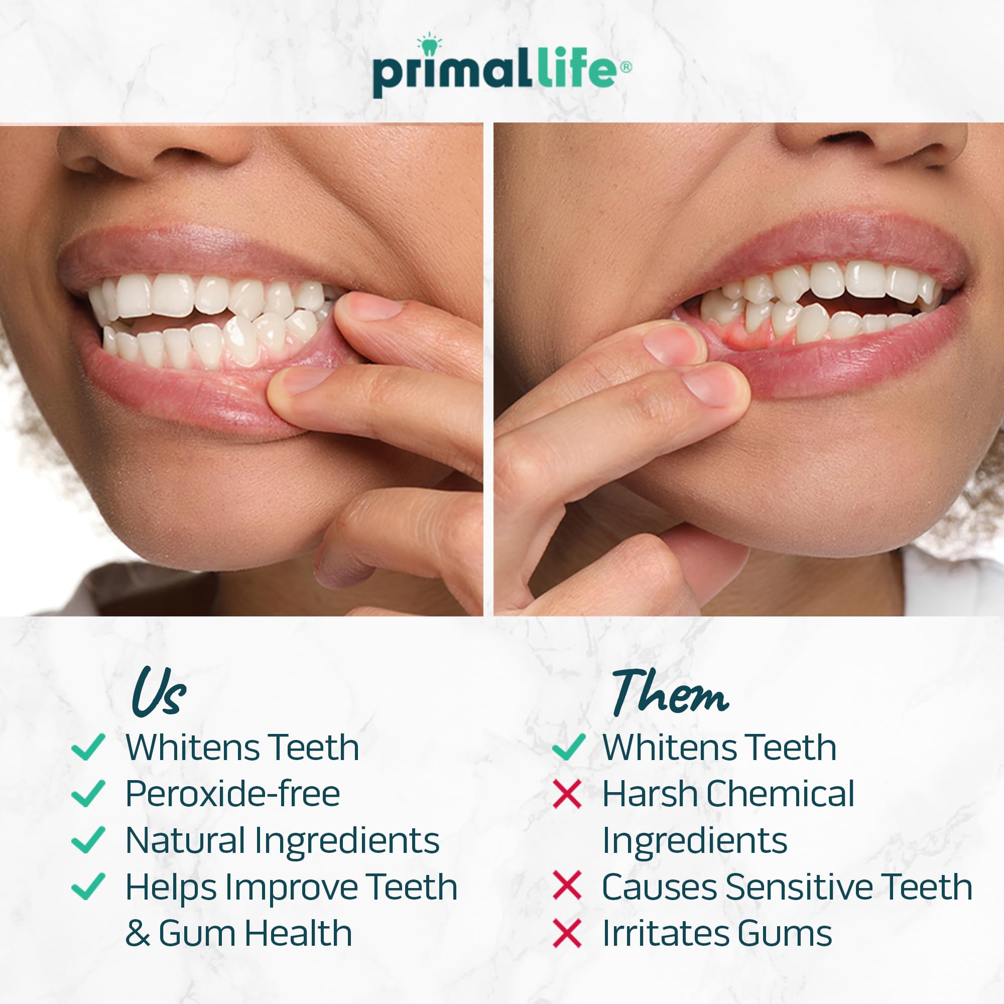 Primal Life Organics Bandes blanchiment dents - application facile sur les dents
