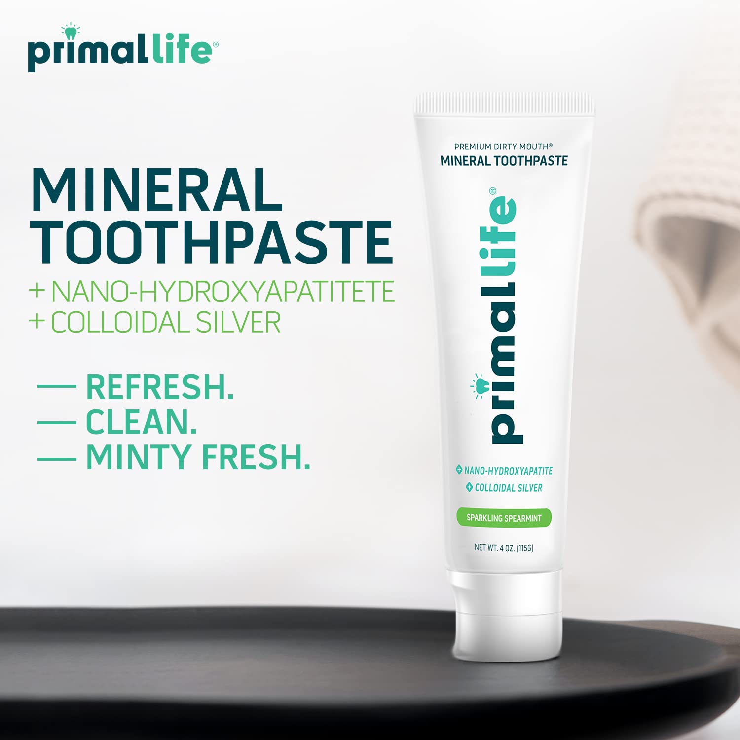 Dentifrice Primal Life Organics argent colloidal offre fraîcheur durable