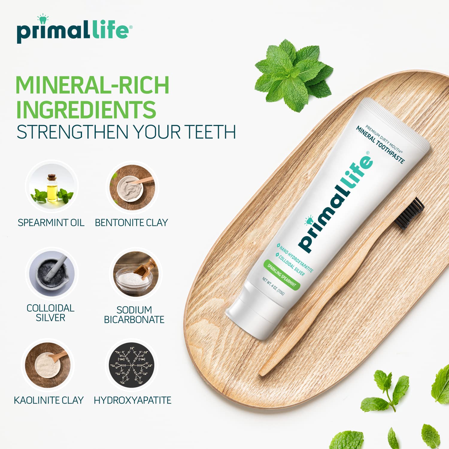 Utilisation quotidienne de Primal Life Organics pendant le brossage de deux minutes