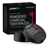 Primal Life Organics emballage poudre dentifrice charbon actif, routine buccale naturelle.