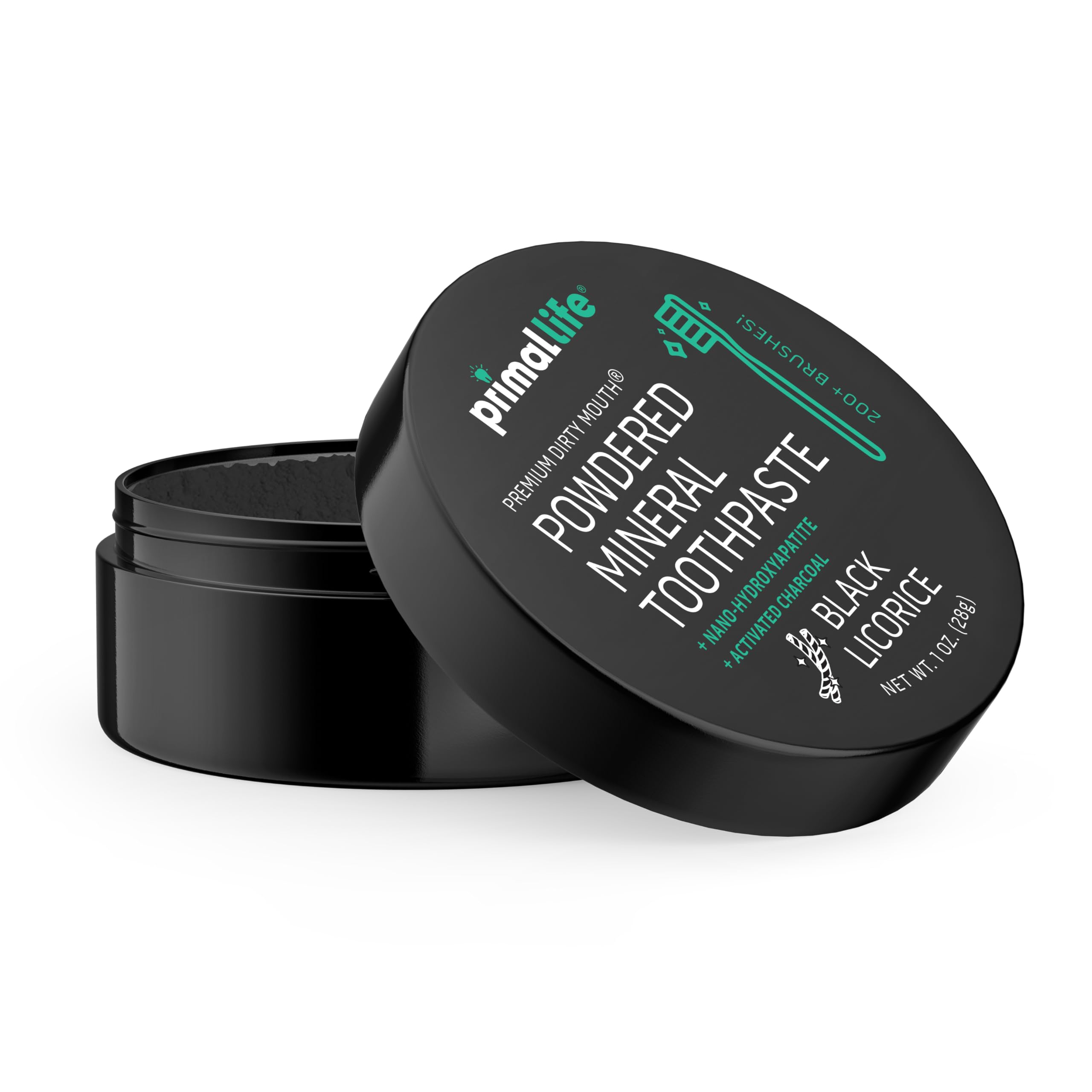 Pot d’emballage Primal Life Organics contenant la poudre dentaire.