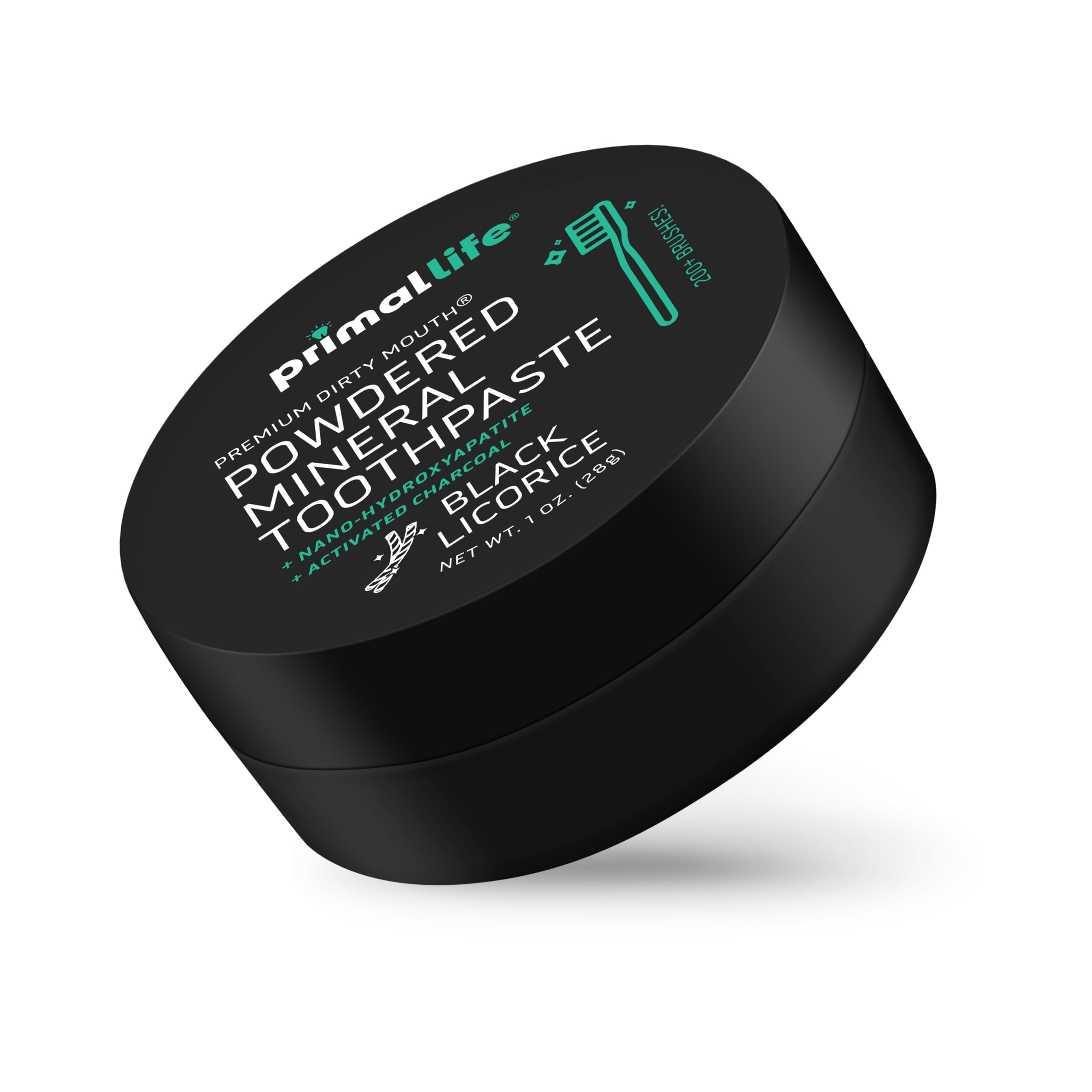 Saveur réglisse noire présente dans la poudre dentifaire Primal Life Organics pour le brossage.