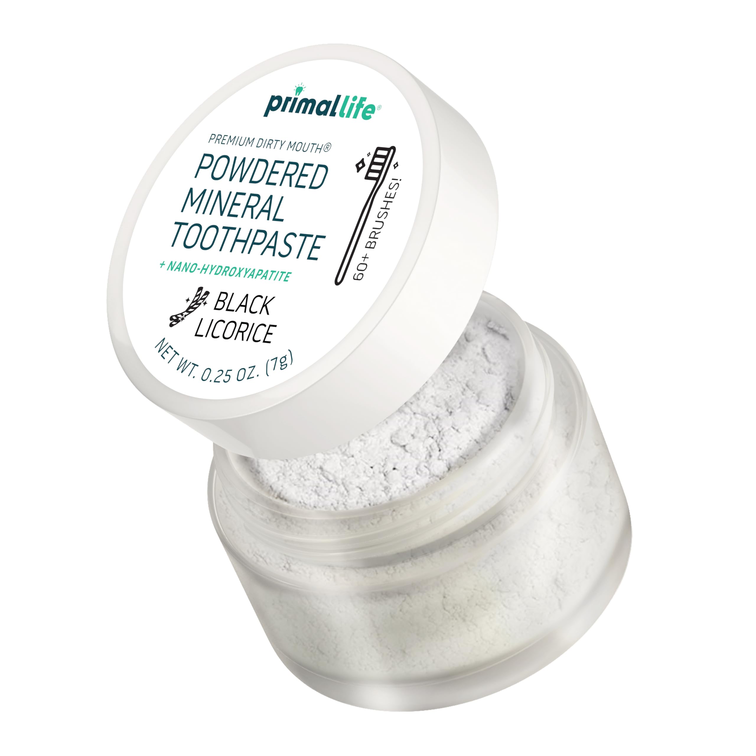 Texture poudre Primal Life Organics pour un brossage quotidien efficace.