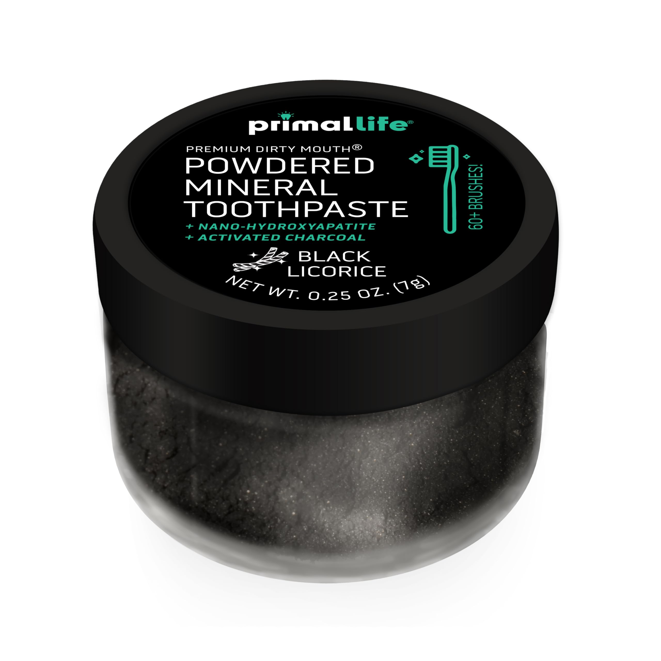 Utilisation quotidienne de la poudre dentifrice Primal Life Organics lors du brossage.