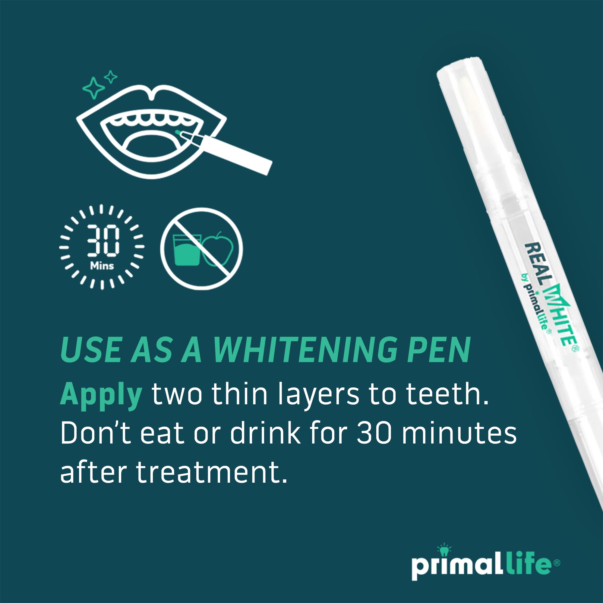 Primal Life Organics Real White Teeth Whitening Pen – sourire éclatant grâce à une utilisation pratique.
