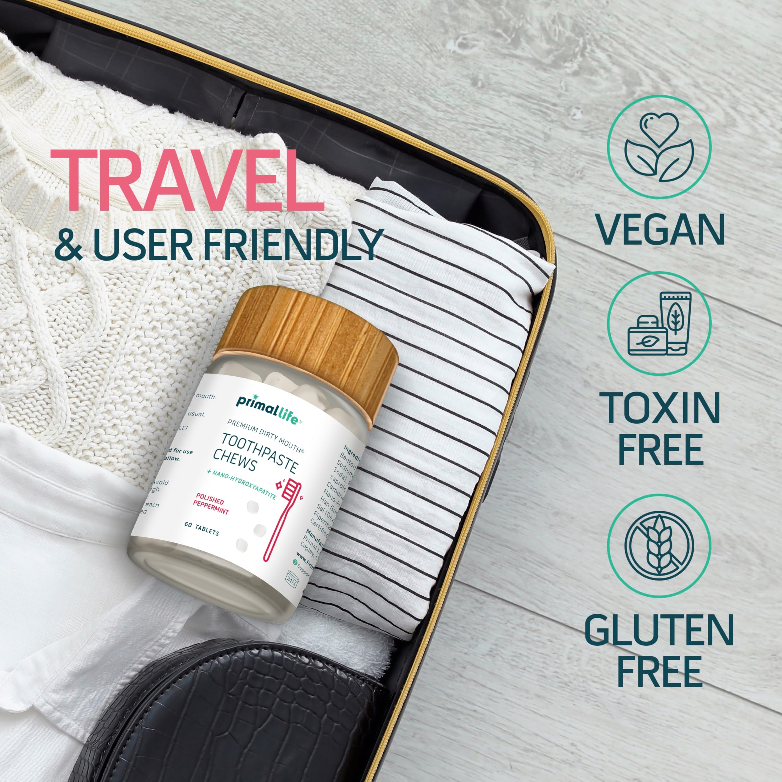 Primal Life Organics tablettes nano-hydroxyapatite – ingrédient reminéralisant pour l’émail.