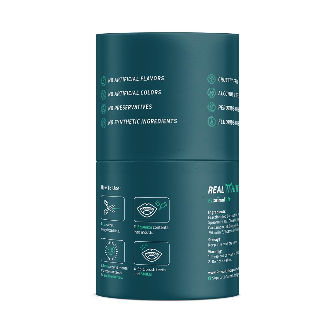 Primal Life Organics Real White Pulling Oil – texture huile coco fractionnée déployée.