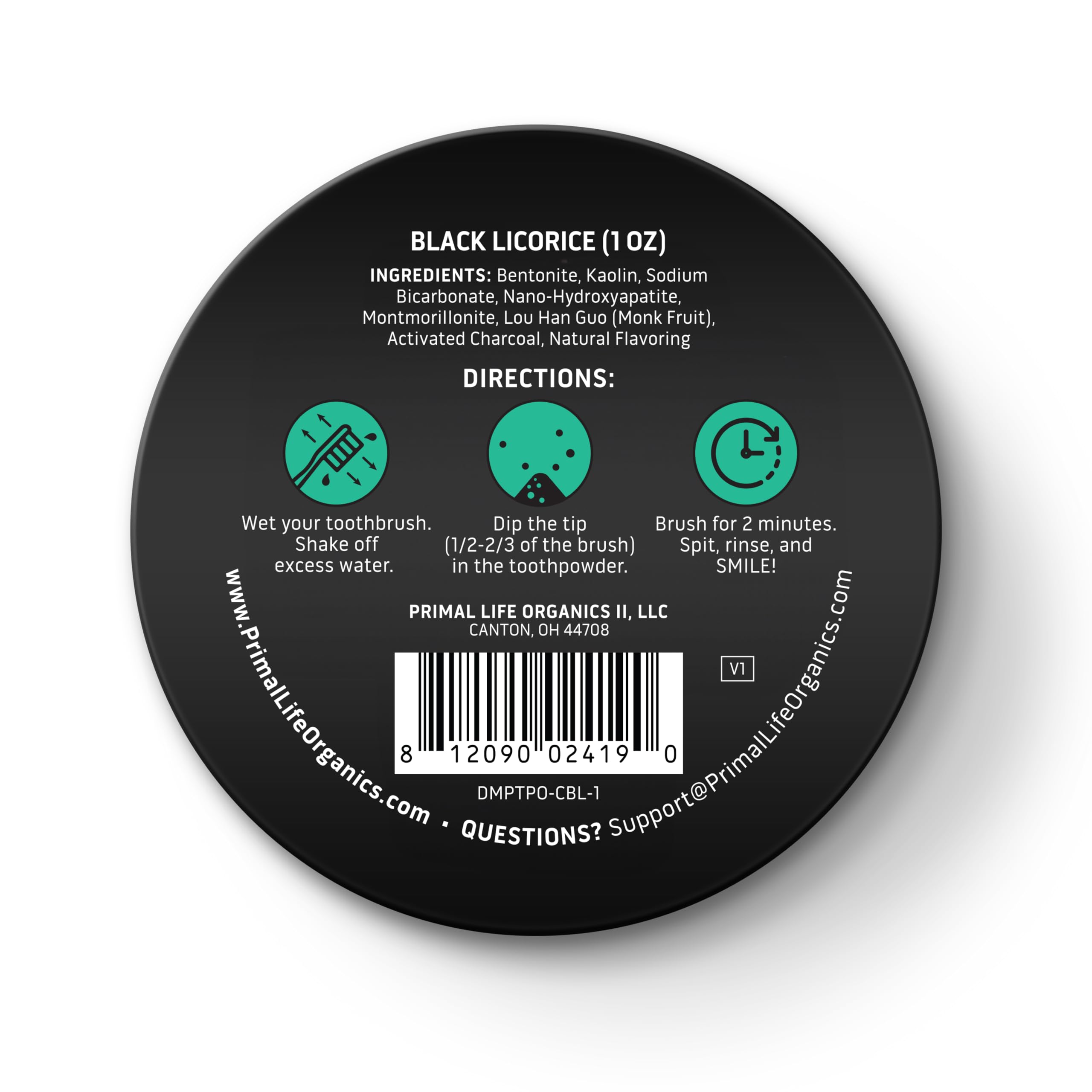 Texture noire profonde et sensation de fraîcheur après le brossage avec Primal Life Organics.