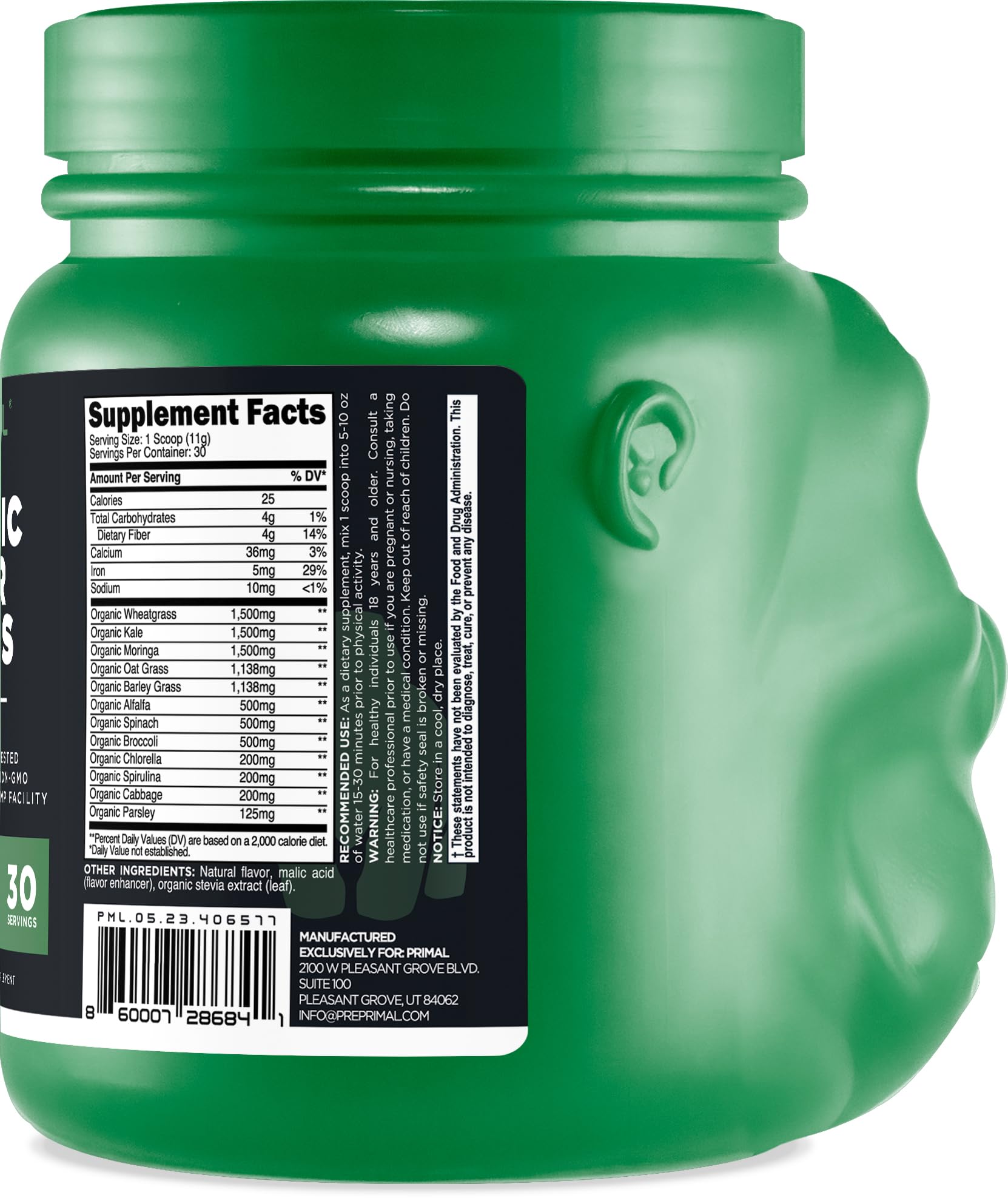 Emballage Primal Organic Super Greens 30 portions – pratique pour une utilisation mensuelle