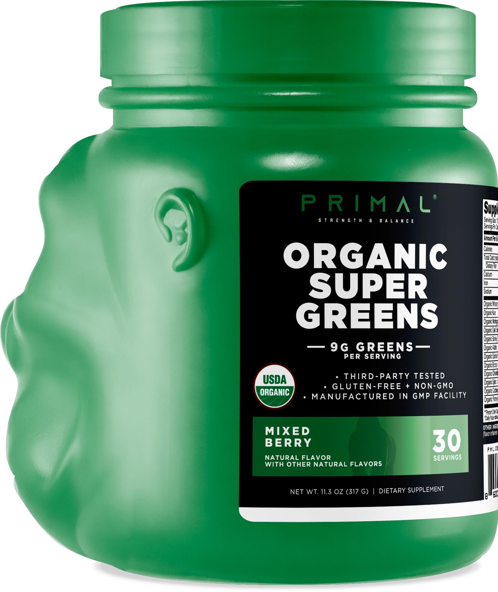 Shake Primal Organic Super Greens dans un verre – boisson nourrissante et rafraîchissante