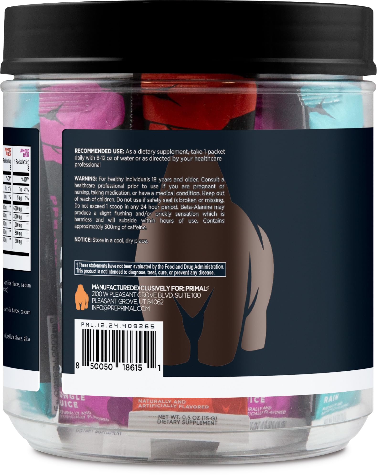 Primal PRE sachets Jungle Juice, performance soutenue pendant l'effort.