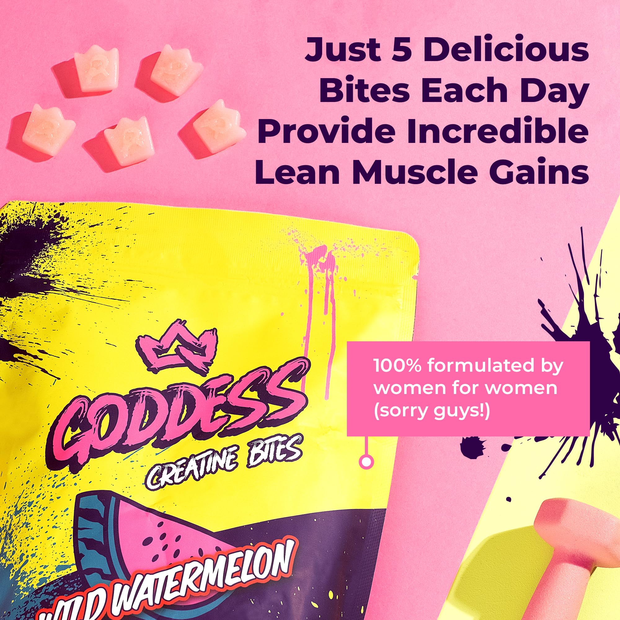 Étiquette Primal Queen Goddess Creatine Gummies montrant pureté et absence d'additifs inutiles.