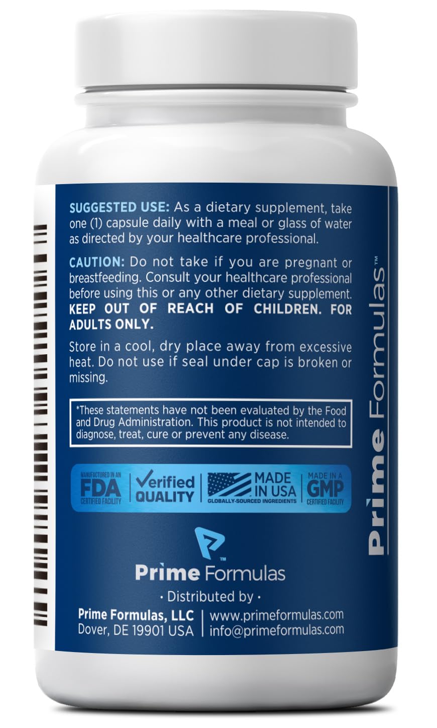 Étiquette produit Prime Formulas – informations claires sur peau et vitalité.