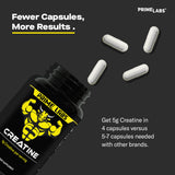 Prime Labs Créatine en gélules, dosage quotidien de 4 gélules facile à suivre