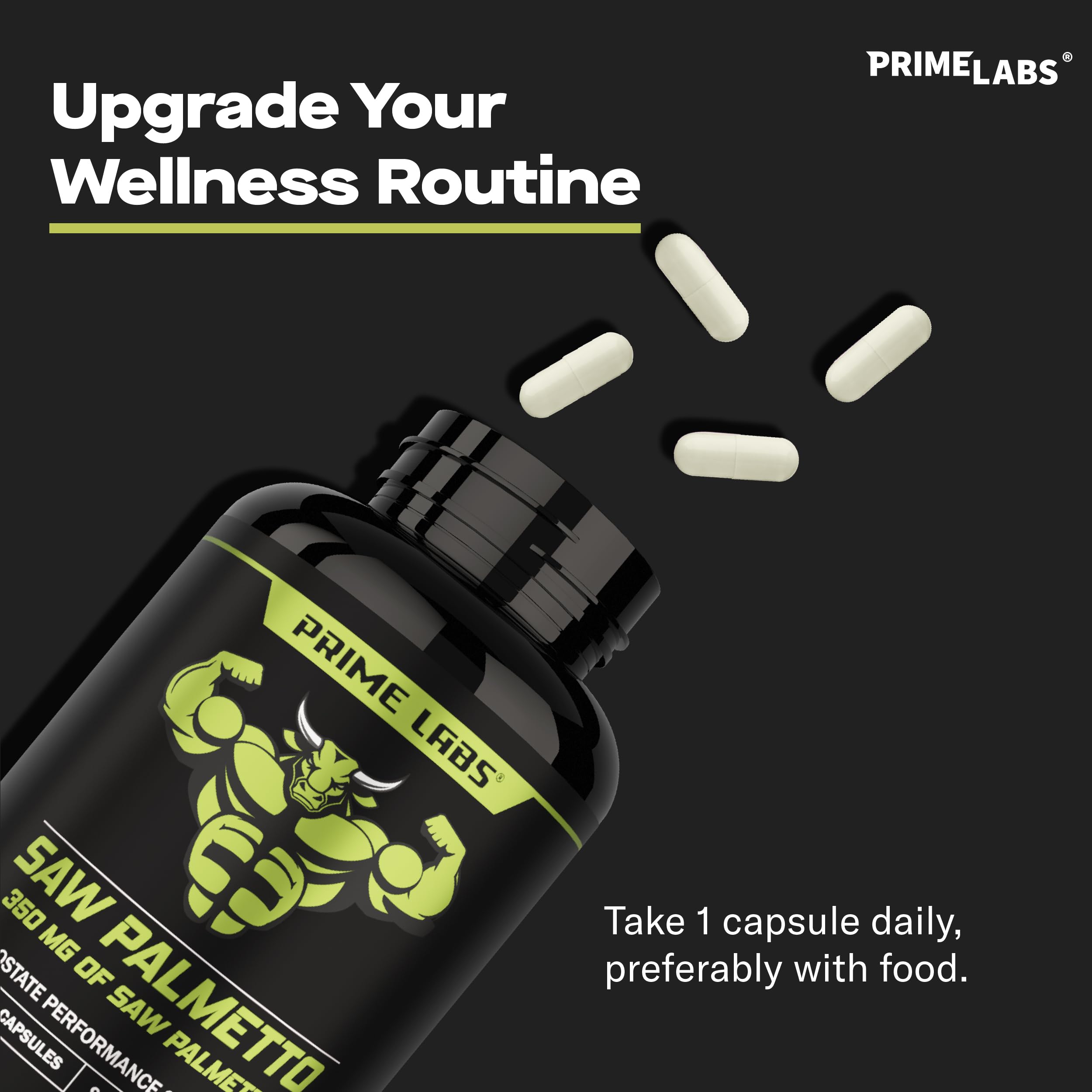 Prime Labs Saw Palmetto, soutien potentiel de la fonction prostatique et du confort urinaire.
