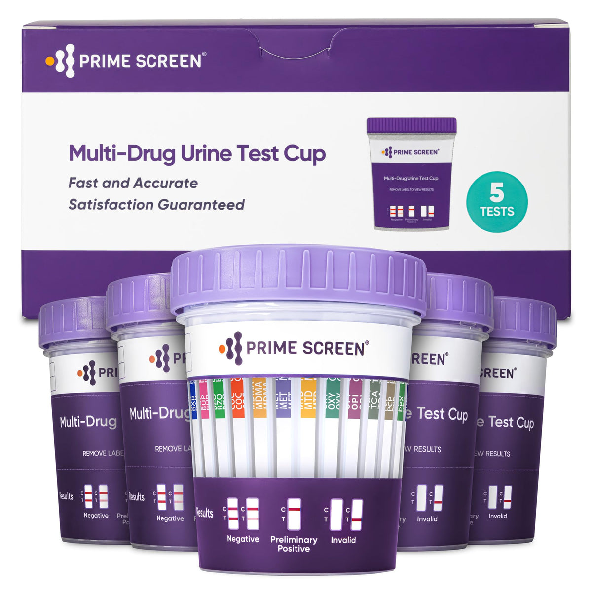 Prime Screen gobelet test urinaire 14 substances, lecture rapide des résultats.