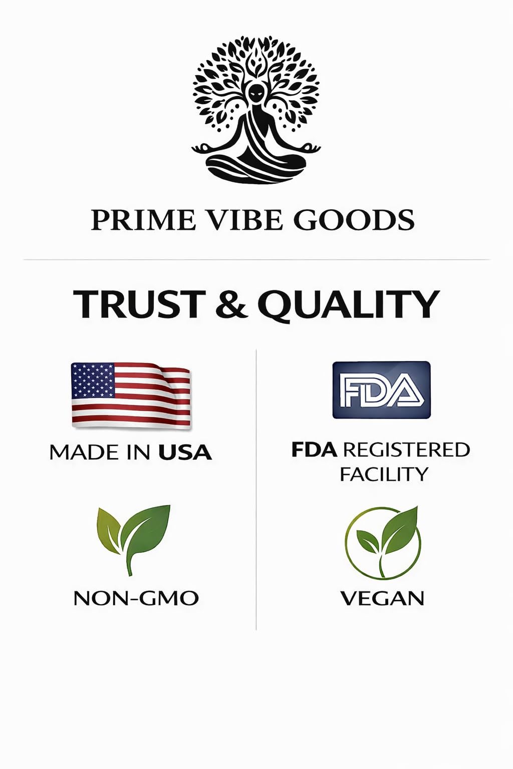Prime Vibe Goods Ashwagandha : capsules visibles pour l'équilibre émotionnel.