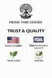 Prime Vibe Goods Ashwagandha : capsules visibles pour l'équilibre émotionnel.